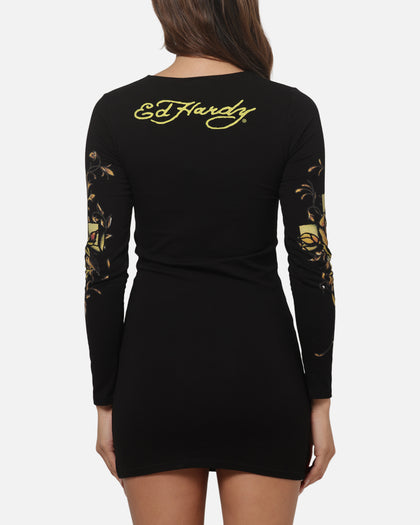 Ed Hardy Women's Divine Long Sleeve Dress Black