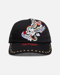 Ed Hardy Heart And Skull Trucker Snapback Black