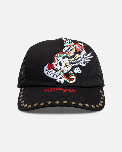 Ed Hardy Heart And Skull Trucker Snapback Black