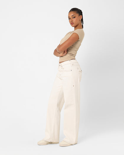 True Religion Women's Low Slung Baggy Jeans Ecru
