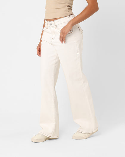True Religion Women's Low Slung Baggy Jeans Ecru