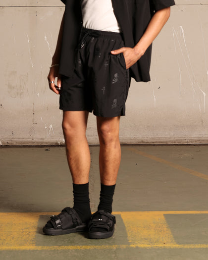 Saint Morta Skull And Bones Beach Shorts Black