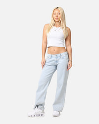 Calvin Klein Women's Extreme Low Rise Baggy Jeans Denim Light Blue
