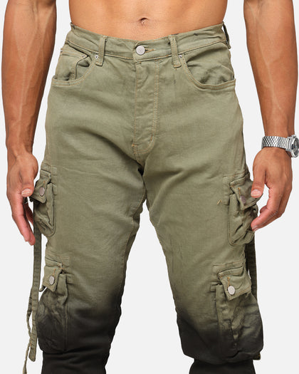 MNML B569 Cargo Flare Denim Jeans Olive/Black
