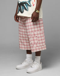 Loiter Utility Cargo Shorts Pink Check