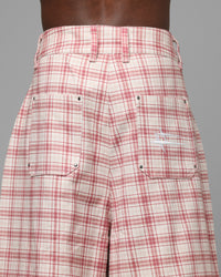 Loiter Utility Cargo Shorts Pink Check