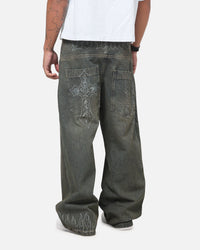 Ed Hardy Ghost Tattoo Ultra Wide Jeans Dirty Denim