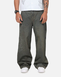 Ed Hardy Ghost Tattoo Ultra Wide Jeans Dirty Denim