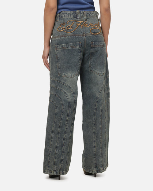 Women's Panelled Ultra Baggy Jeans Mid Blue