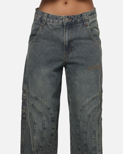 Women's Panelled Ultra Baggy Jeans Mid Blue