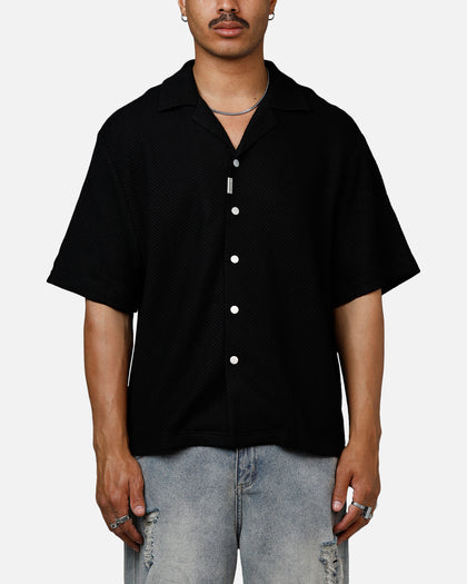 Banx Signature Waffle Button Up Shirt Black