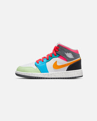 Jordan Kids' Air Jordan 1 Mid SE "Multi-Colour" (GS) White/Taxi/Dark Shadow/Hyper Pink/New Emerald/Vapour Green