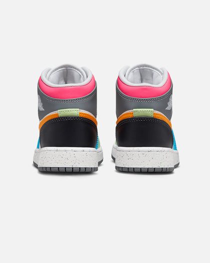 Jordan Kids' Air Jordan 1 Mid SE "Multi-Colour" (GS) White/Taxi/Dark Shadow/Hyper Pink/New Emerald/Vapour Green