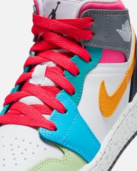 Jordan Kids' Air Jordan 1 Mid SE "Multi-Colour" (GS) White/Taxi/Dark Shadow/Hyper Pink/New Emerald/Vapour Green