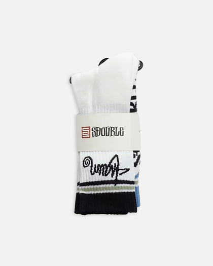 S Double Stripe Shawn Script Crew Socks 3 Pack Multi