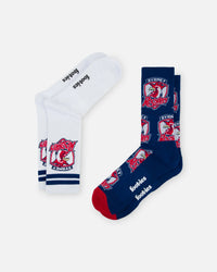 Foot-ies Sydney Roosters Crew Socks 2 Pack Navy/White