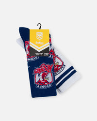 Foot-ies Sydney Roosters Crew Socks 2 Pack Navy/White