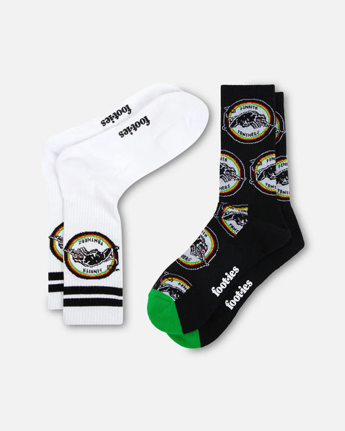 Foot-ies Penrith Panthers Crew Socks 2 Pack White/Black