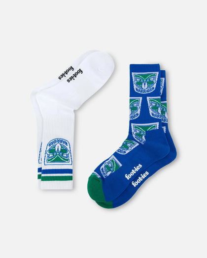 Foot-ies New Zealand Warriors Crew Socks 2 Pack White/Blue