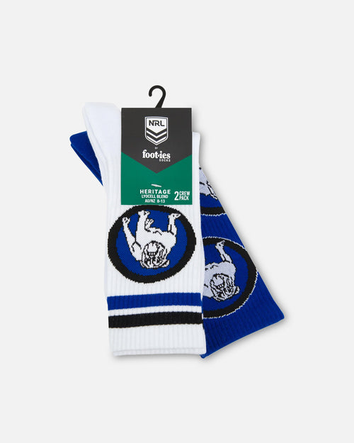 Foot-ies Canterbury-Bankstown Bulldogs Crew Socks 2 Pack White/Blue