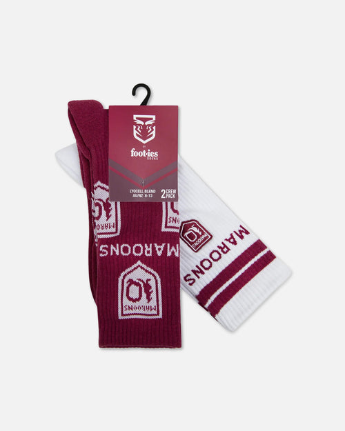 Foot-ies Queensland Maroons Icons Sneaker Socks 2 Pack White/Maroon