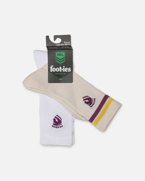 Foot-ies Brisbane Broncos Sneaker Socks 2 Pack Off White/White