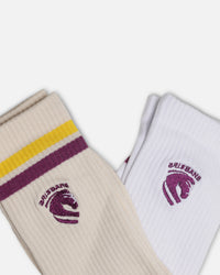 Foot-ies Brisbane Broncos Sneaker Socks 2 Pack Off White/White