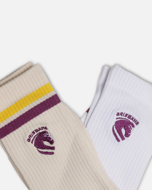 Foot-ies Brisbane Broncos Sneaker Socks 2 Pack Off White/White