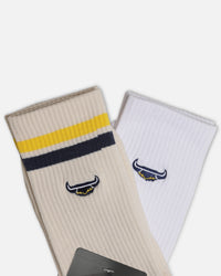 Foot-ies North Queensland Cowboys Sneaker Socks 2 Pack Off White/White