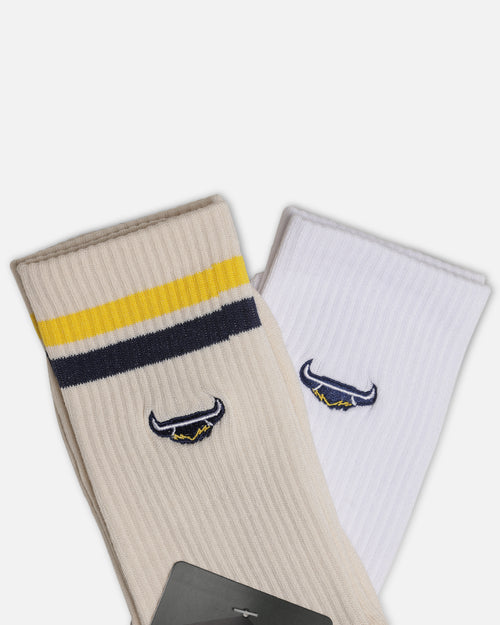 Foot-ies North Queensland Cowboys Sneaker Socks 2 Pack Off White/White