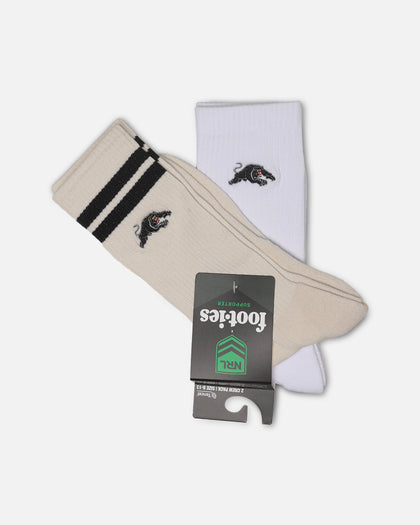 Foot-ies Penrith Panthers Sneaker Socks 2 Pack Off White/White