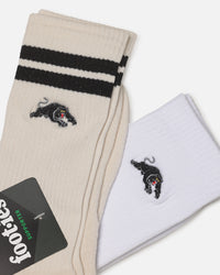 Foot-ies Penrith Panthers Sneaker Socks 2 Pack Off White/White
