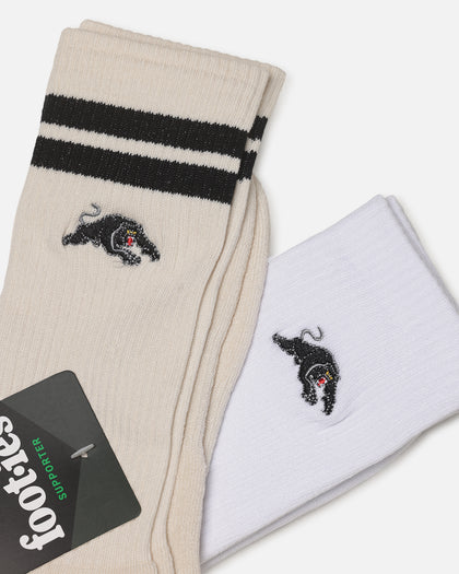 Foot-ies Penrith Panthers Sneaker Socks 2 Pack Off White/White