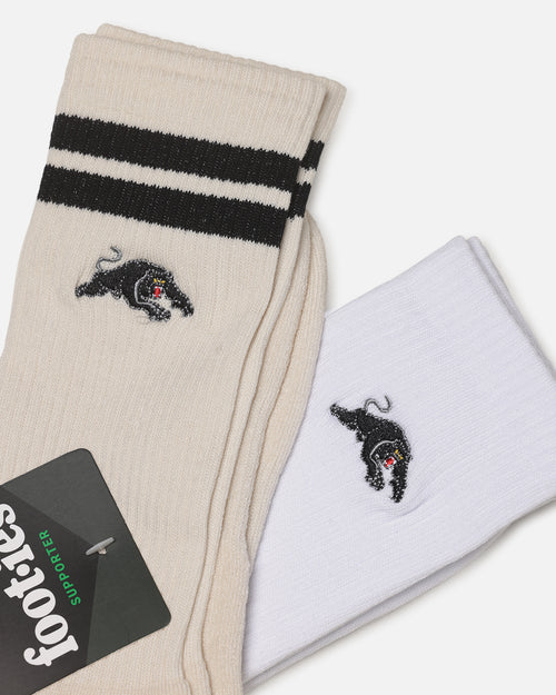 Foot-ies Penrith Panthers Sneaker Socks 2 Pack Off White/White