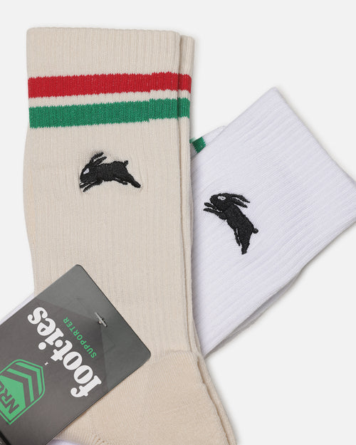 Foot-ies South Sydney Rabbitohs Sneaker Socks 2 Pack Off White/White