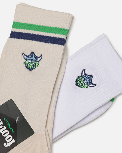 Foot-ies Canberra Raiders Sneaker Socks 2 Pack Off White/White