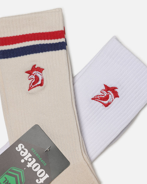 Foot-ies Sydney Roosters Sneaker Socks 2 Pack Off White/White