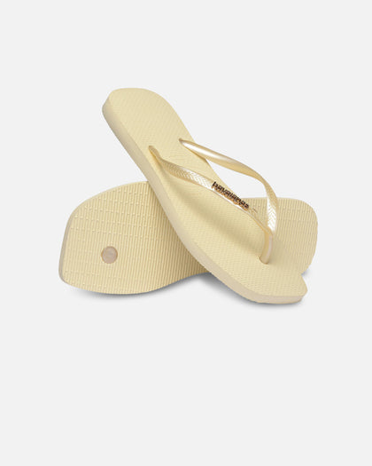 Havaianas Women's Square Toe Logo Metallic Thongs Butter