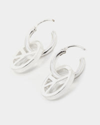 Wild For The Weekend Peace Drop Hoop Earrings Silver