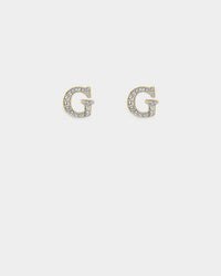 Guess Mainline Party Pave G Logo 9mm Stud Earrings Gold