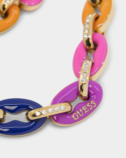 Guess Mainline Women's 17" Rainbow & Crystals Yellow Gold Necklace Multi