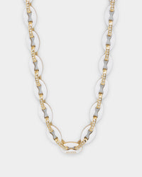 Guess Mainline Women's 17" White & Crystals Yellow Gold Necklace White