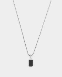 NXS Rectangle Stone Pendant Chain White Gold/Black