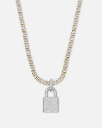 NXS Iced Padlock Pendant Iced White Gold