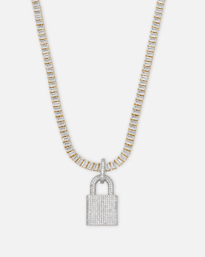 NXS Iced Padlock Pendant Iced White Gold