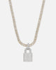 NXS Iced Padlock Pendant Iced White Gold