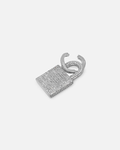 NXS Iced Padlock Pendant Iced White Gold