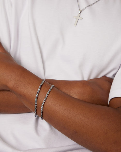 NXS Wheat Rope Bracelet Set White Gold