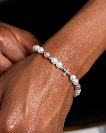 NXS Coloured Cross Pearl Bracelet Multi/White