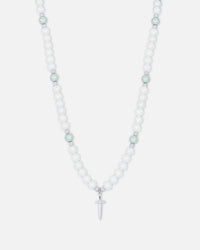 NXS Dagger Pearl Necklace White Gold/Blue